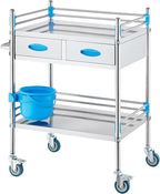 VEVOR Stainless Steel Utility Cart, 2 Layers with Two Lockable Wheels, Ideal for Laboratory, Hospital, Dental Use