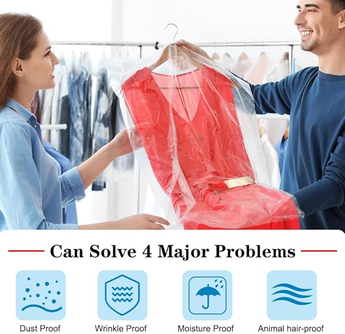 BEISHIDA 25PCS 72 Inch Plastic Garment Bag-Plastic Clear Dry Cleaner Laundry Bags for Clothes Cover, Hanging Clothes Storage for Long Dresses Skirt Coat Suit Shirt Jacket