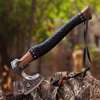 Custom Handmade Carbon Steel Viking Axe – 19” Inches Hand Forged Medieval Axe with Leather Sheath – Camping and Forest Hunting Hatchet – Gift for HIM (Full Leather)