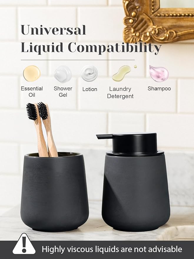 INGOFIN Ceramic Lotion Dispenser - 12oz Refillable Hand Soap Dispenser Bathroom, Modern Liquid Soap Dispenser with Pump, Dish Dispenser for Kitchen, Matte Grey