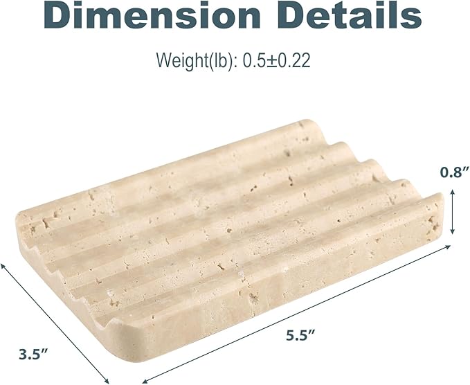 Marble Soap Dish, Beige Travertine Bar Soap Holder Shower, Brown Large Bathroom Soaps Saver, Easy Cleaning Natural Stone Sponge Holder for Kitchen Sink, Executive Jewelry Ring Tray