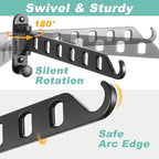 Laundry Drying Rack - Wall Mounted Clothes Hanger with Swing Arm, 8-Hole Hanging Bar & Swing Away Coat Hanger Holder, Foldable Space Saving, 180° Rotation (2-Pack, Black)