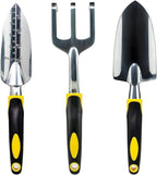 ⭐️ Gardenera 3PC Garden Tool Set with Soft Rubberized Non-Slip Handles - Hand Trowel, Transplant Trowel, Hand Rake in Polished Aluminum - Ideal for All Gardening Needs and The for Gardeners 🎁