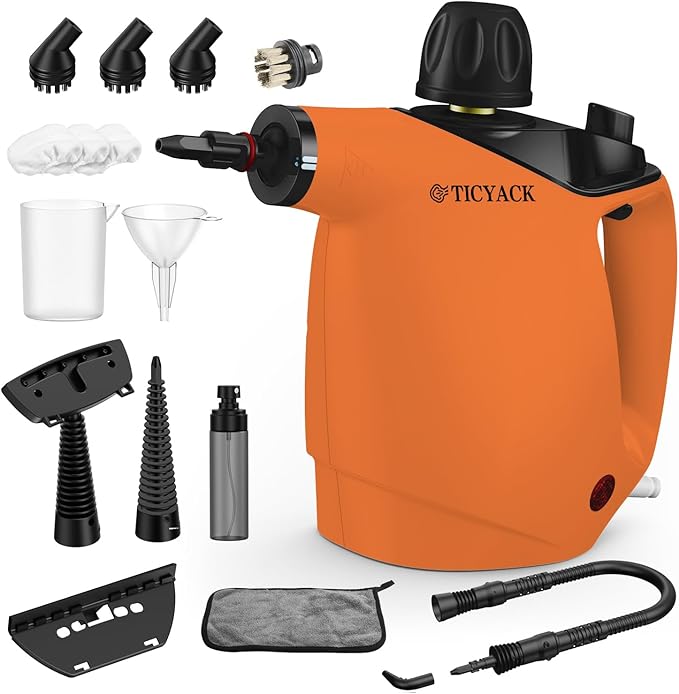 Steam Cleaner, Steam Cleaner for Home, Handheld Steam Cleaner with 16 Accessories and Automatic Steam Switch Suitable for Daily Cleaning of Living Rooms, Kitchens, Ovens and Tile Joints (Orange)