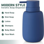 Blue Soap Dispenser Bathroom,Ceramic Soap Dispenser Lotion Pump Dish Soap Dispenser for Kitchen,16oz Refillable Liquid Hand Wash Dispenser for Bathroom (Rubber Paint)