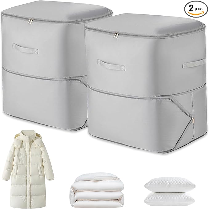 2Pcs Super Space Saving Self Compression Organizer, Quilt Storage Bags, Self Compression Storages Bags, Storage Bags for Quilts, Sweaters, Blankets (grey)