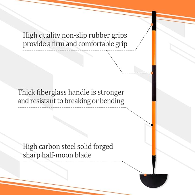 VNIMTI Lawn Edger Tool, Manual Lawn Edger with Fiberglass Handle, Half Moon Garden Edger for Landscaping, 56 Inches
