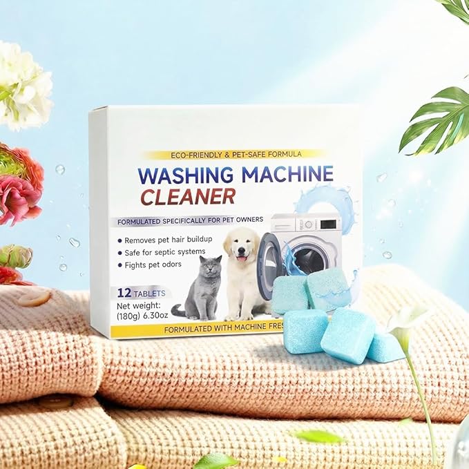 Washing Machine Cleaner Tablets, 12 Pack for a 6 Month Supply, Formulated for Pet Owners, Eliminates Odors, Lint and Detergent Buildup (1 Box)