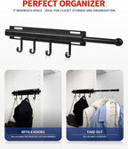 BaiNong 12 inch Valet Rod for Closets Pull Out Closet Valet Rod Slide Out Black Pull Out Clothes Hanger With 4 Hooks