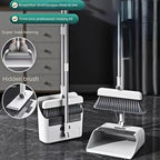 3 in 1 Broom and Dustpan Set with Adjustable Push Broom with 48.8“ Long Handle for Floor Sweeping Outdoor Indoor Sweeping Combo for Home & Kitchen (White)