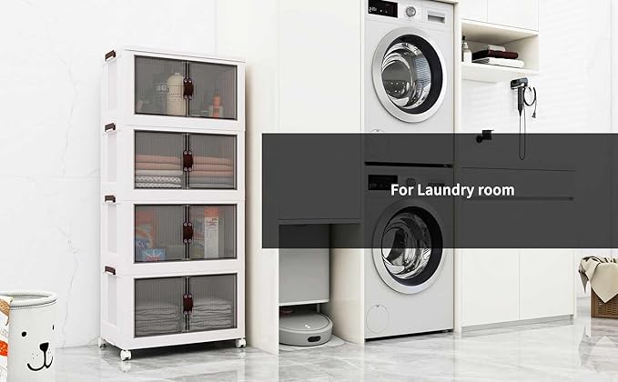 Luxdecor 252Qt Storage Bins With Lids-Stackable Plastic Storage Bins on Wheels, Closet Organizers and Storage,Collapsible Storage Cabinet with Doors for Office Garage Kitchen Under Stairs,Larger 3Tier