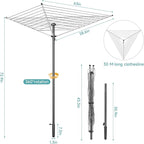 APEXCHASER Clothes Drying Rack, Outdoor Umbrella Drying Rack, Rotary Metal Drying Rack Clothing Foldable, 3-Arms Umbrella Clothesline with 98ft, Steel Frame, Backyard
