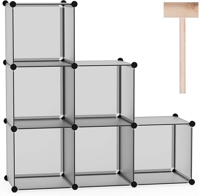 C&AHOME Cube Storage Organizer, 6-Cube Shelves Units, Closet Cabinet, DIY Plastic Modular Book Shelf, Ideal for Bedroom, Living Room, Office, 36.6" L x 12.4" W x 36.6" H Grey UPCS06G