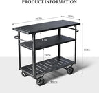 Diwhy Industrial 3 Tier Rolling Utility Storage Cart Wine Beverage, Metal Wine Rack with Wheels Kitchen Bar Dining Room Tea Wine, Serving Cart