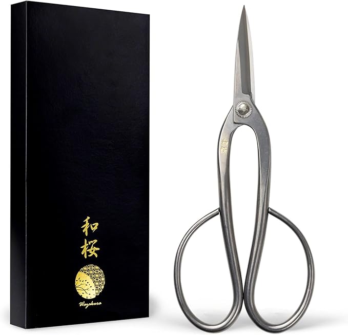 Wazakura Yasugi Stainless Steel Made in Japan Ashinaga Bonsai Scissors 8" (200 mm), Pruning Shears, Japanese Gardening Tools - Yasugi Stainless Steel Traditional Ashinaga