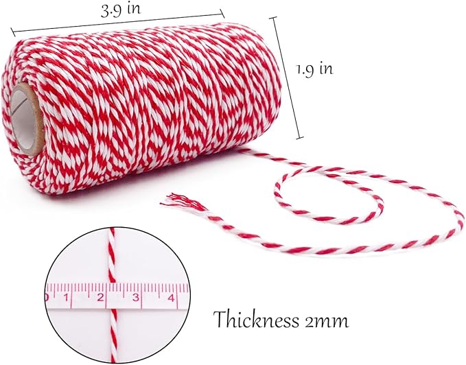 Cotton Twine Red and White Baker String 2mm Thick 328 Feet Christmas Twine for Gift Wrapping DIY Crafts Home Decoration Gardening