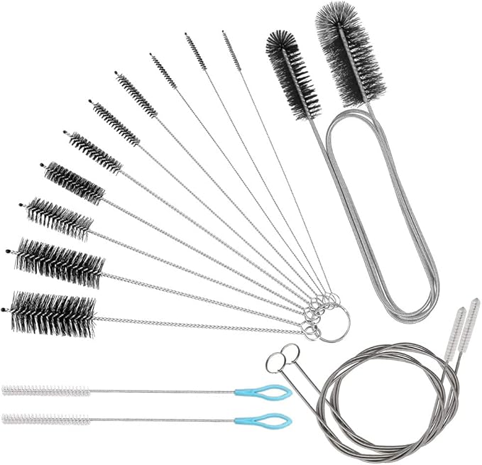 Bytron 15pcs Long Pipe Cleaner Set, Extra Long Flexible Tube Cleaning Brush Fridge Cleaning Tool Stainless Steel Straw Nylon Cleaning Brush in Different Size White