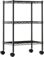 DUMOS 3 Tier Metal Shelving, Heavy Duty Shelves Wire Shelving Unit with Removable Wheel Casters, Shelves Organizer for Bathroom Garage Living Room Kitchen Pantry Laundry Black