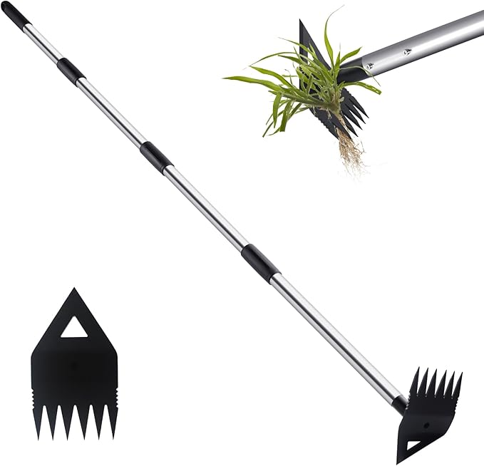 Weed Puller Tool with Long Handle, Hoe Garden Tool Weeding Rake Combo for Uprooting, Garden Hoe, Weed Remover Manual Weeder for Yard Flower Bed