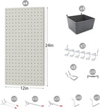 48x24 inch Gray Metal Pegboard Kit for Wall Organization with Hooks, Pegboard Bins, and Utility Tools Storage Board, Efficient Tool Organizer Peg Board