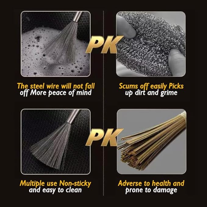 304 Stainless Steel Brushes, Instead of Traditional Steel Wool Scrubber, Metal Scrubber, Suitable for Removing Stubborn Messes from Cast Iron, Pots, Pans, Grill, Stoves, Gifts for mom (1PCS)