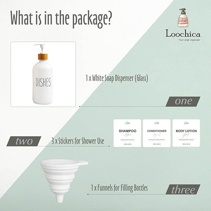 Dish White Glass Soap Dispenser with Plastic Pump, 16 Oz White Dish Soap Dispenser Set Refillable Reusable Apothecary Soap Pump Dispenser Bottles for Bathroom and Kitchen