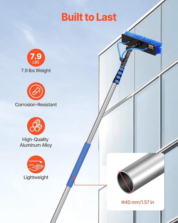 VEVOR Water Fed Pole Kit, 24FT Solar Panel Cleaning Pole with Extendable Handle, 180° Rotatable Brush Head & 65.6FT Hose, Household & Outdoor Window Cleaner Tool for Caravan Solar Panel Deck