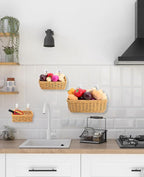 AceList Wall Hanging Basket, Boho Style Hand-Woven Hanging Storage Baskets - Set of 3, Ideal for Boho Room Decor, Kitchen, Garden, and Living Room