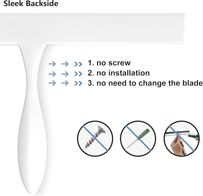 Squeegee for Shower Glass Door, 11-Inch Shower Squeegee for Glass Doors, Bathroom Silicone Squeegees Wiper for Shower with Non-Slip Handle, No-Drilling Silicone Hanging Hook, for Tiles, Mirror(White)