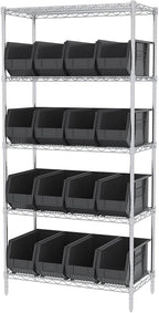 Akro-Mils 30265 AkroBins Plastic Storage Bins, Space-Saving Stackable Bins for Garage, Pantry, Craft Organization, 18-" x 8.25-" x 9-", Black, 6-Pack