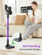 Vexilar Cordless Vacuum Cleaner, Self-Standing, Rechargeable Stick Vacuum Cleaners for Home, 35mins Runtime, LED Screen, 6-in-1 Lightweight Handheld Vacuum for Hard Floor, Carpet (Purple)