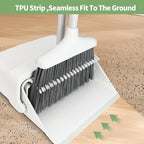 CQT Broom and Dustpan Set with Handle, Brush and Dustpan Set for Home Kitchen Cleaner Floor Sweeping Upright Stand Up Dust pan Cleans Combo (White)