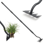 Manual Weeder Tool,4 Tines Garden Weeding Rake with Sharp Blade,55 Inch Long Handle,Heavy Duty Stand Weeding Tool for Weeding Loosening Soil Gathering Leaf Leveling Thatch Rake