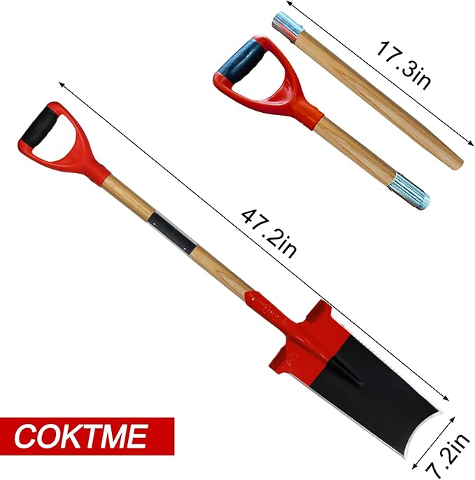 Slayer of Grass 47.2" Steel Square Garden Spade, Flat Shovel for Digging, Planting & Edging, Heavy Duty Trenching Shovel with Serrated Edges