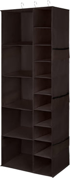 Libeder Shoe Organizer for Closet, 15 Shelf Hanging Closet Storage Shelves - 10 Shoe Rack Organizer and 5 Compartment for Clothes with 6 Side Mesh Pockets for Scarf, Socks,Gloves Coffee