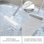 Floor Scrub Brush and Grout Brush Set with Long Handle, Heavy Duty Grout Cleaner Brush with Stiff Bristle for Tile, Corner, Carpet, Garage, Deck, Shower Floor (2 Pack Brush Head)