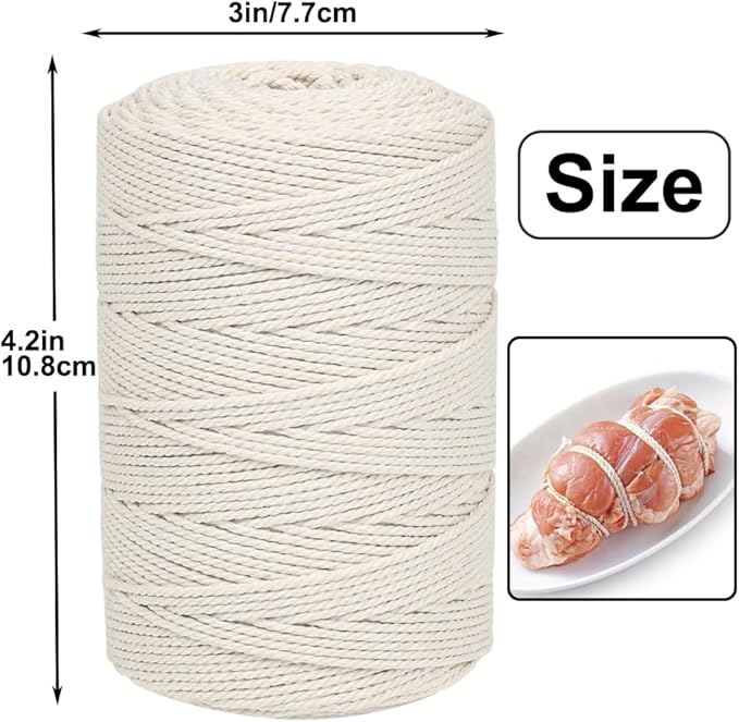 Vivifying Butchers Twine, 2pcs x 656 Feet 2mm Food Safe Cotton Bakers String for Tying Meat, Trussing Turkey, Making Sausage, Roasting, Cooking and Packing(Beige)