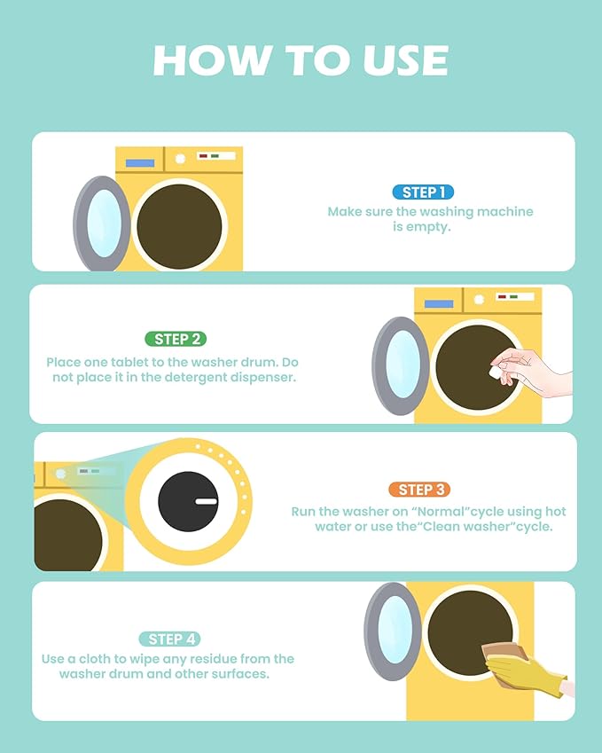 Washing Machine Cleaner Tablets: 40% Stronger Cleaning Power, Deep Cleaning Tablets For HE, Front Loader & Top Load Washer, Removes Pet Hair, Odors, Formulated for Pet Owners, 24 Pack, 15G