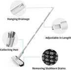 AIR U+ 2 Pack Floor Scrub Brush with Long Handle, 3 in 1 Scrape and Heavy-Duty Stiff Bristle Scrubber Brush for Cleaning Shower Bathroom, Patio, Garage, Kitchen, Wall and Deck