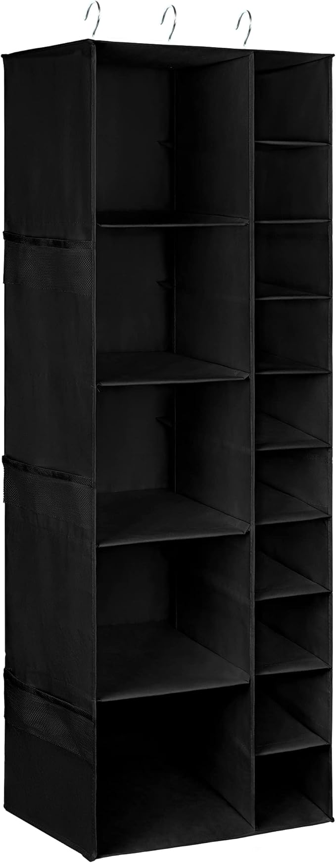 Libeder Shoe Organizer for Closet, 15 Shelf Hanging Closet Storage Shelves - 10 Shoe Rack Organizer and 5 Compartment for Clothes with 6 Side Mesh Pockets for Scarf, Socks,Gloves Black