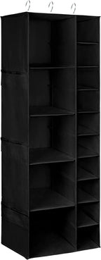 Libeder Shoe Organizer for Closet, 15 Shelf Hanging Closet Storage Shelves - 10 Shoe Rack Organizer and 5 Compartment for Clothes with 6 Side Mesh Pockets for Scarf, Socks,Gloves Black