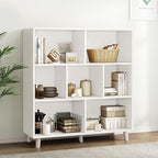 IOTXY Open Cube Low Bookcase - 3-Tier Freestanding Storage Display Cabinet Organizer with Legs for Home Office, 7-Cubes Open Shelf Short Bookshelf, White