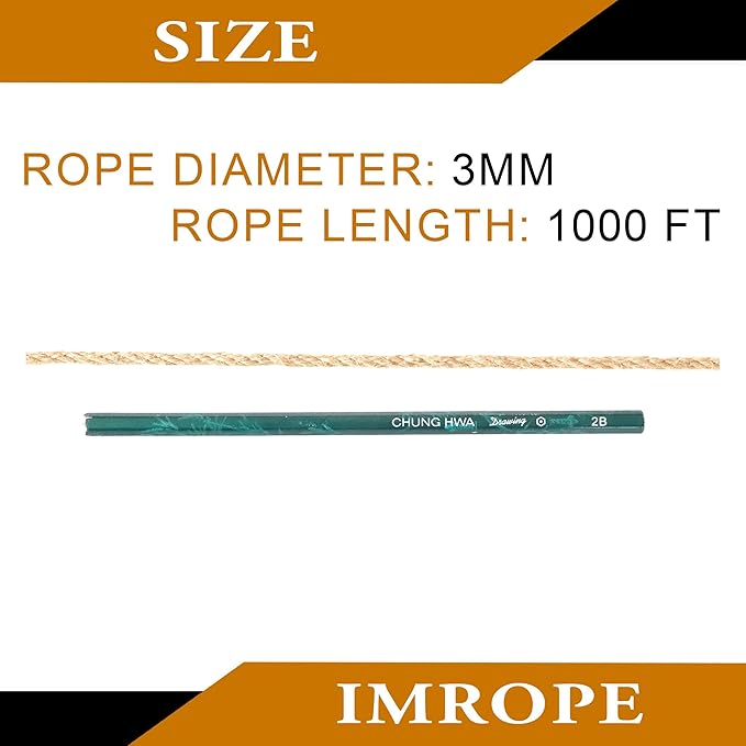 3mm x 1000 Feet Natural Jute Rope, Twine for Gardening Tomato Climbing Plant Tie Floristry Crafts Gift Wrapping Packing Decor