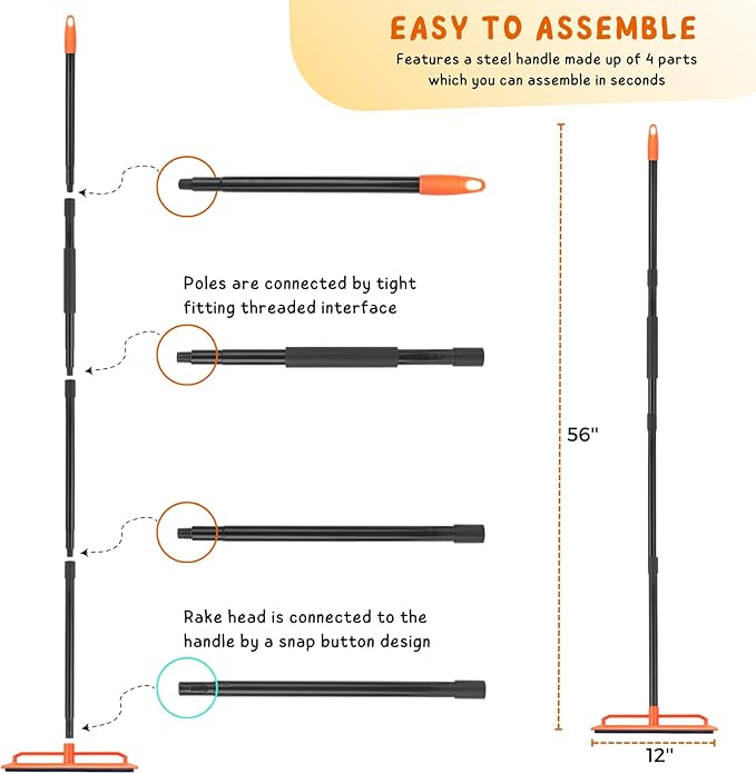 Carpet Rake, Pet Hair Removal Tool for Dog and Cat, 56'' Long Handle Rug Scraper for Stair Carpets, Mats, Couch