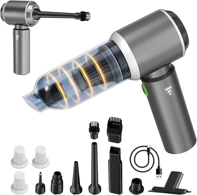 4-in-1 Car Vacuum Portable Cordless & Dust Buster, 20000pa High Power Handheld Vacuum Cordless Rechargeable, Mini Vacuums with 3 Reusable Filter, Vacuum Cleaner for Car Home Office & Pet(Silver Gray)