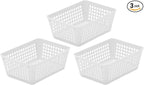 YBM HOME 3-Pack Small Plastic Storage Baskets for Home Junk Drawers and Office Desktop Drawers Organization - Functional Trays for Kitchen, Bedroom, and Bathroom, White