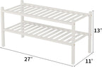 ROMGUAR CRAFT 2 Tier Bamboo Shoe Rack for Closet Free Standing Wood Shoe Shelf for Entryway Small Space Stackable 27"x11"x13" (White)