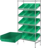 18" x 36" x 74" Garage Tool Storage Rack with 15 Plastic Bins - Heavy-Duty Commercial Metal Wire Utility Shelf, Green