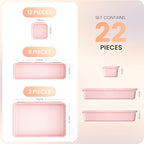 【𝟮𝟮𝗣𝗖𝗦】A-LUGEI Plastic Pink Desk Drawer Organizer, Bathroom Organizers and Storage, Makeup Organizer, Organization and Storage Bin Container for Vanity Office Utensils Gadget Tool Pantry Cosmetic