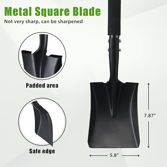 Garden Flat Shovel, 31 Inch Small Metal Square Shovel for Lawn Edging Digging Trenching Transplanting, Heavy Duty Compact Gardening Spade with D-Handle for Beach, Kids, Car, Light Garden Work